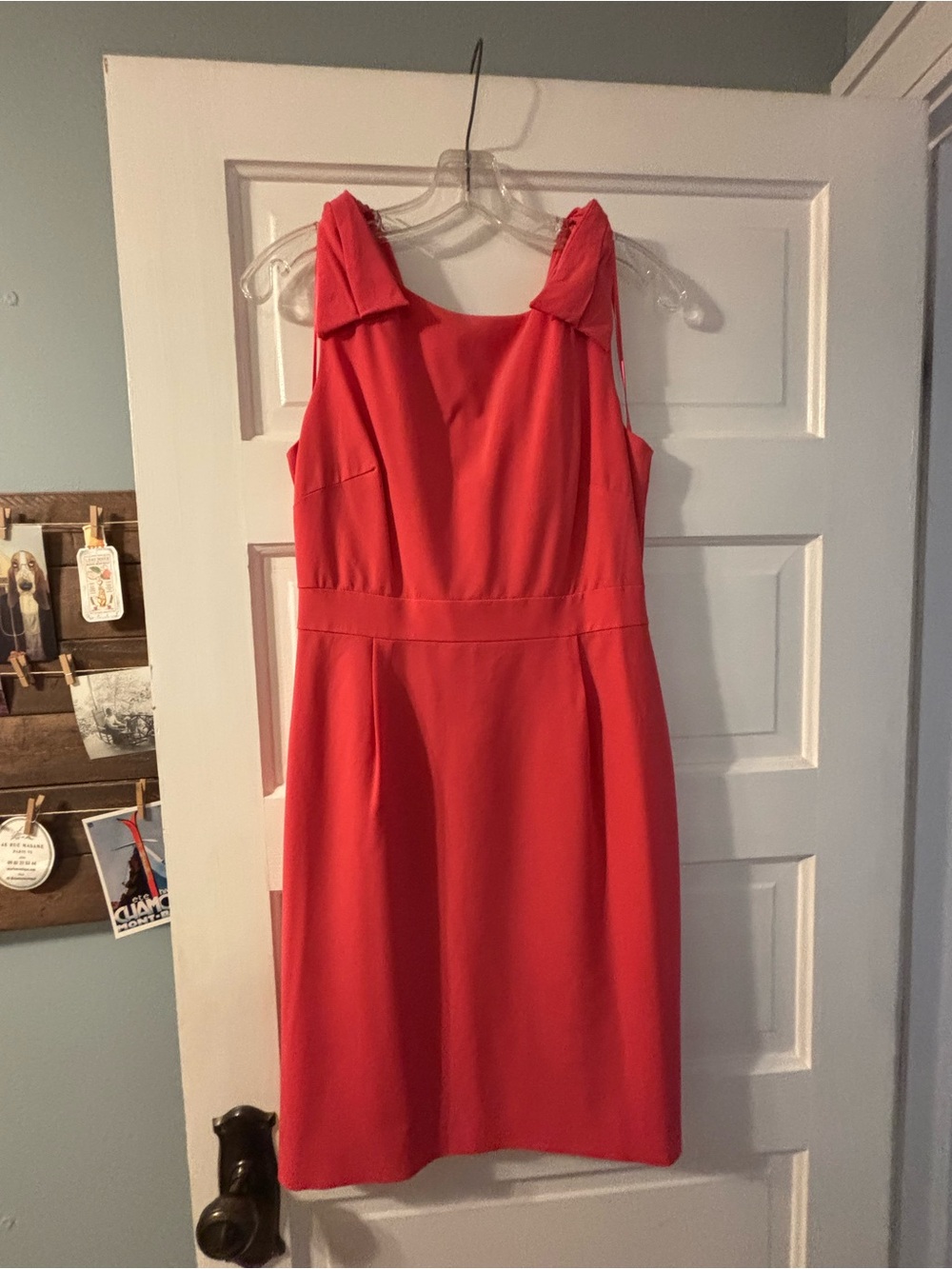 J. Crew Coral Sleeveless Midi Dress with Bow Shoulder Detail